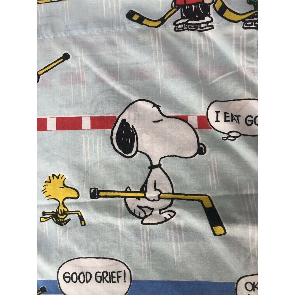 Vintage Peanuts Charlie Brown Twin Sheet Set Flat Fitted Hockey - Picture 3 of 7